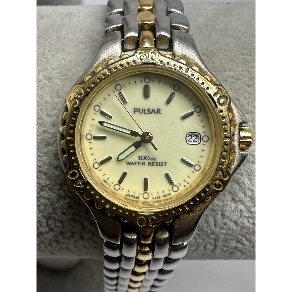 Pulsar V782-0510 New Battery Ladies Watch 27MM 5.75" Two Tone K12